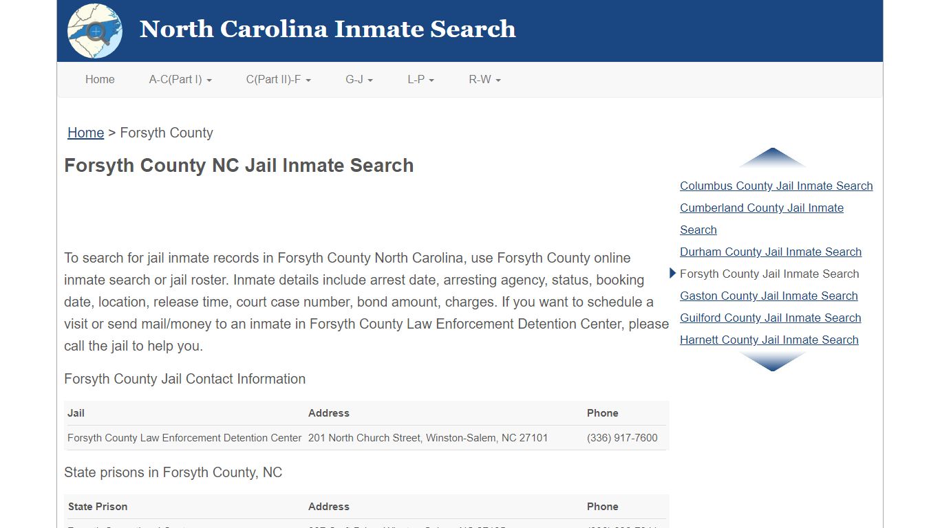 Forsyth County NC Jail Inmate Search