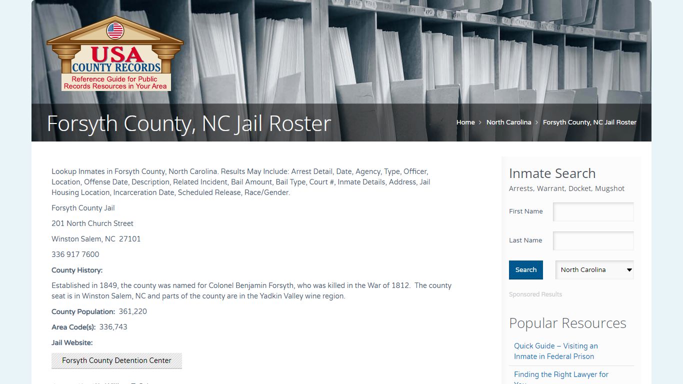 Forsyth County, NC Jail Roster | Name Search