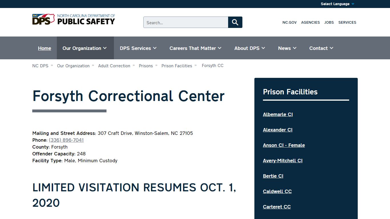 NC DPS: Forsyth Correctional Center